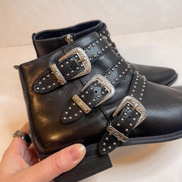 Aqua Blane Studded Leather Western Booties Size 7 - Picture 7 of 9